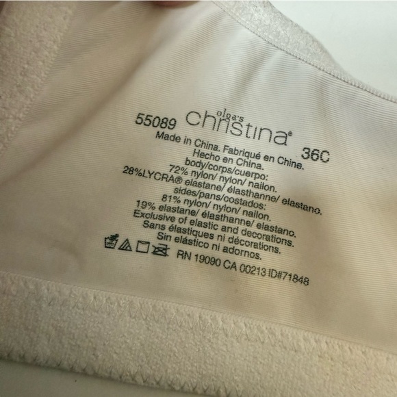 OLGA CHRISTINA SATIN EDGE Underwire Bra Style 55089 White Size 36C - Picture 3 of 4
